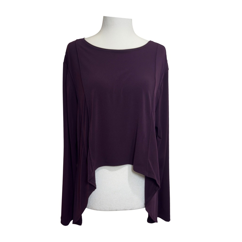 Lisa Bayne Purple Lagenlook Top High Low Handkerchief Hem Made in USA